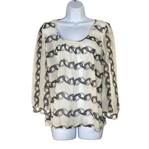 Cluny Womens Silk Long Sleeve Blouse Scoop Neck Chain‎ Size 8